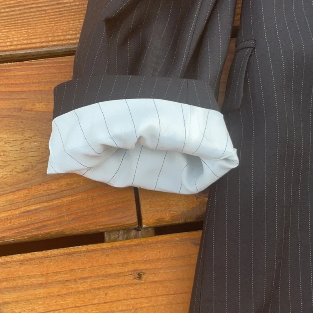 Kenneth Cole Reaction Wool 4 Button Black/Gray Pinstripe Suit Jacket Size Large - Picture 16 of 16